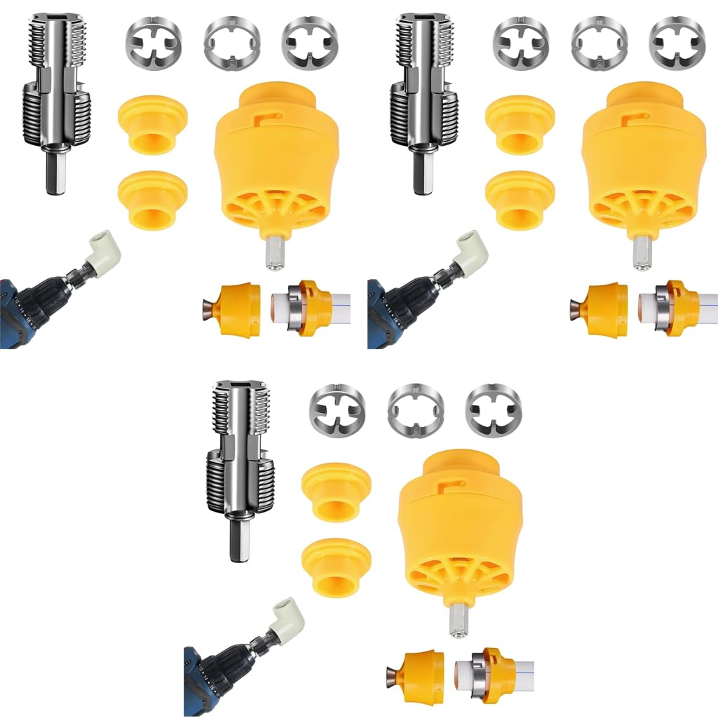 Serplex Electric Drill Pipe Threader Kit with 3 Dies 1/2 3/4 1 inch for Leak Proof PVC Connections | Universal NPT Fit