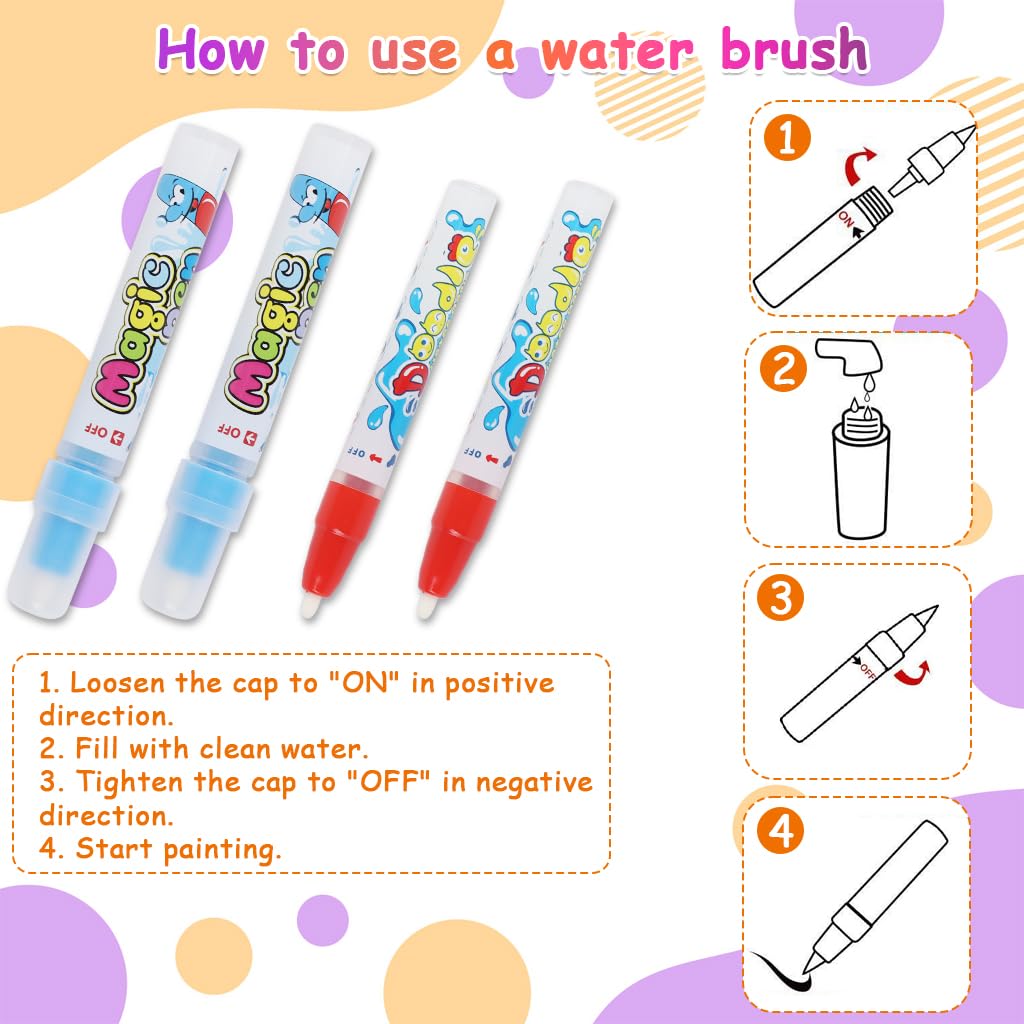 PATPAT Magic Water Doodle Mat for Kids with Water Pens Roller Stamps Templates 39.37 x 31.5 in