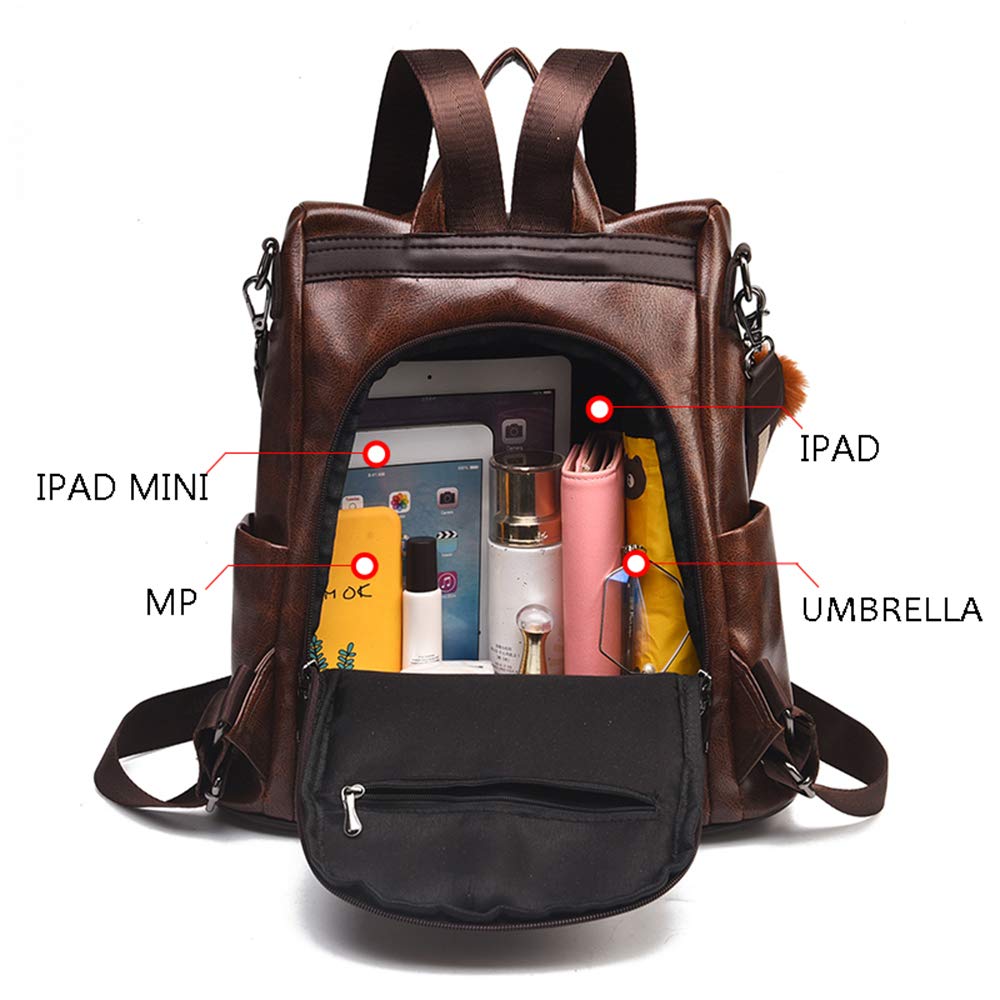 ZIBUYU Shoulder Backpack for Women with Back Zipper Design 13x5.9x13.4 in PU Leather | Coffee Brown