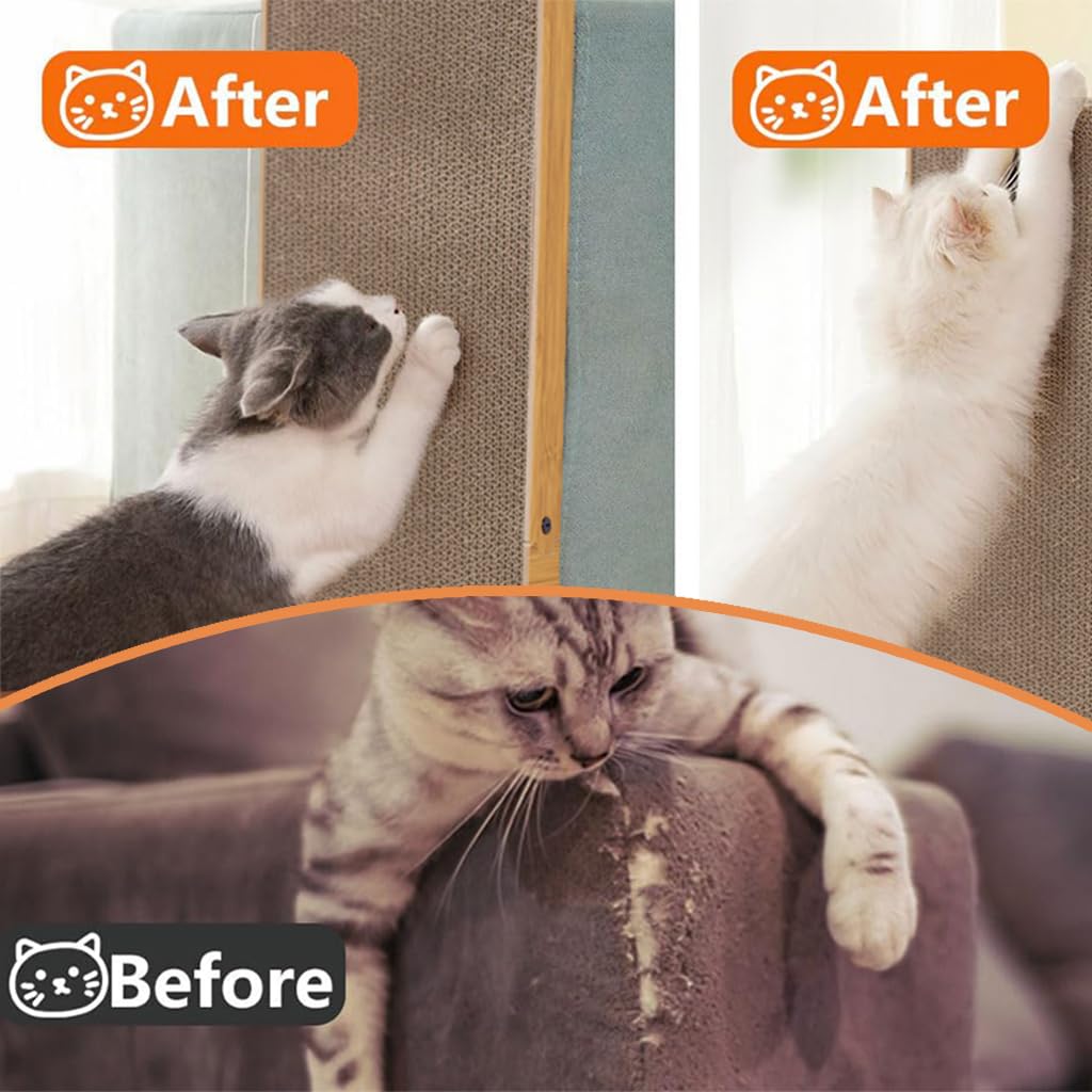 Qpets Cat Scratcher for Furniture Protection featuring 26.8 in L Shape Board with Toy Ball | Cardboard Claw Care Toy