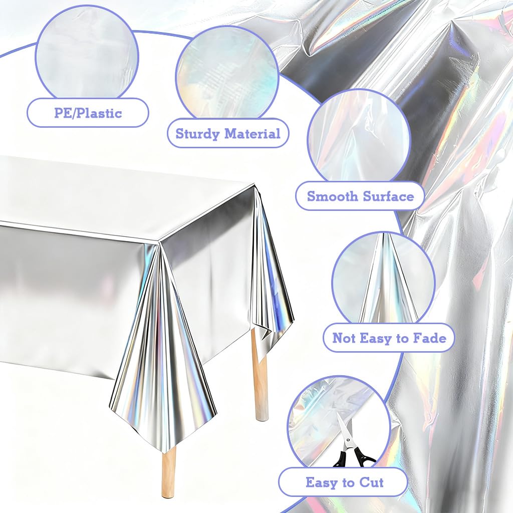 Supvox Tablecloths for Ocean and Beach Parties featuring 54×108 in Waterproof Plastic | Metallic Blue 3 Pack