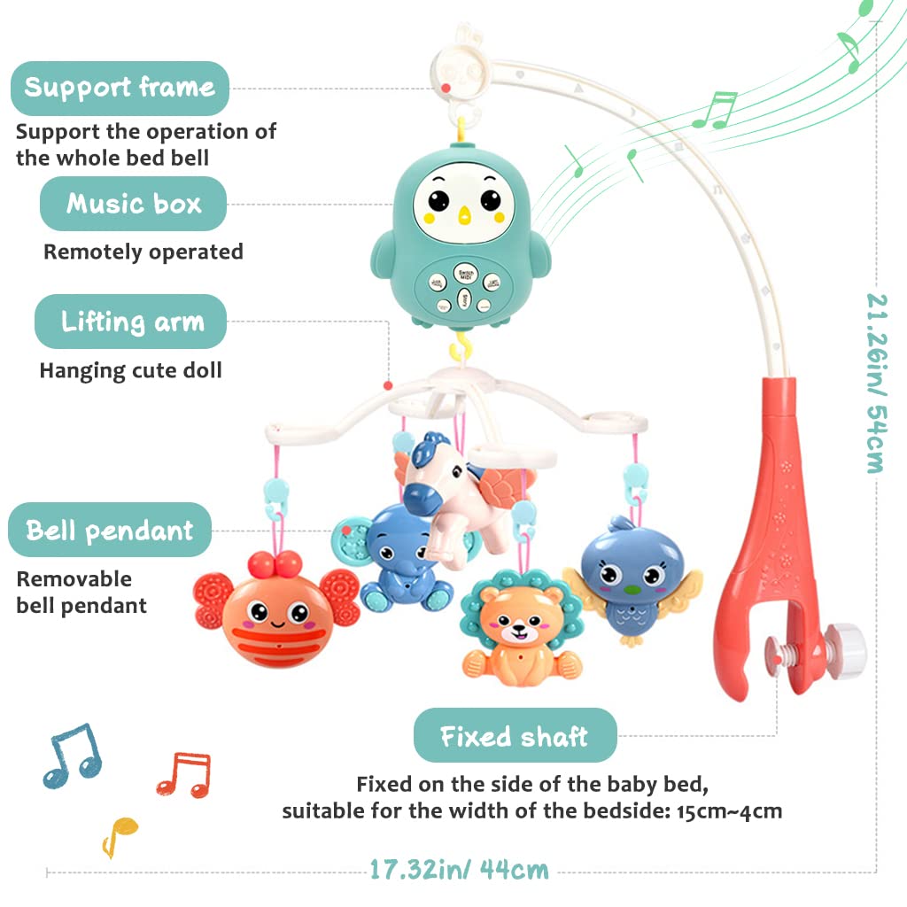 PATPAT Baby Crib Mobile with 360° Rotation and Remote Control featuring Timing & Night Light | BPA-Free Hanging Toys for Newborns