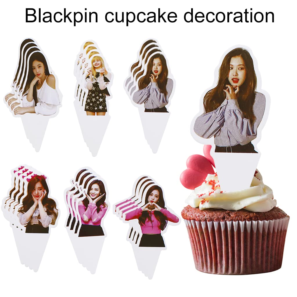 HASTHIP Blackpink Theme Cake Decoration Kit for Birthday Party with 26 Toppers and Banner | Eco Paper Decor for Fans