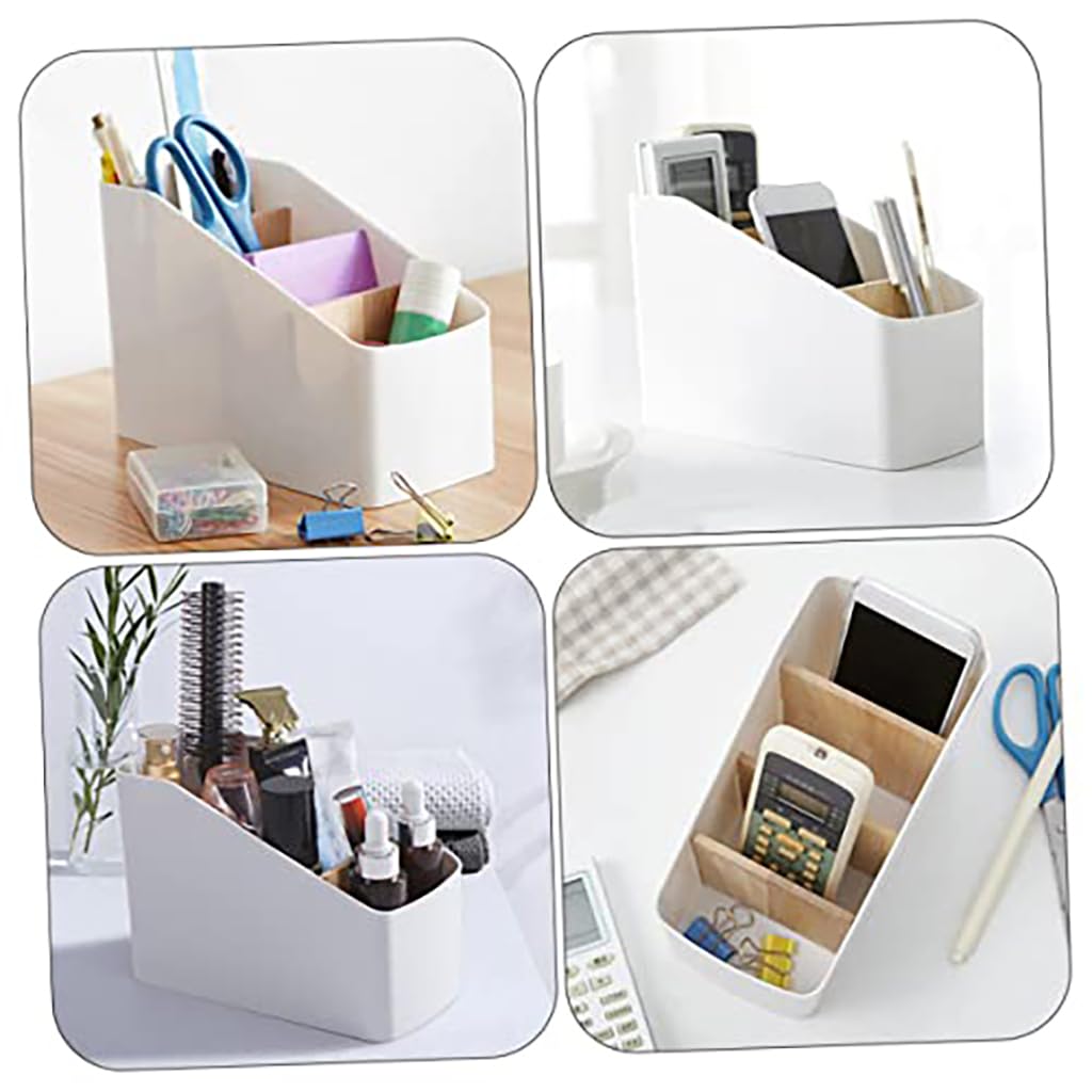 Zibuyu Storage Box Organizer for Desk and Home with 4 Compartments | White Plastic Design
