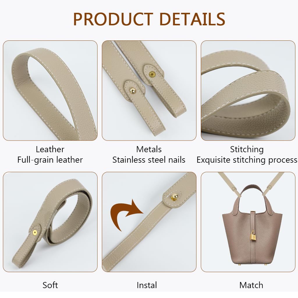 PALAY Purse Bag Handles for Shoulder and Crossbody Bags with Snap Button Closure | 23.6 in Adjustable PU Straps in Black & Beige