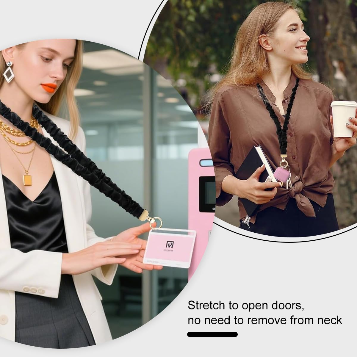 OFIFO Stretchy Fabric Lanyard for ID Card and Keys with Metal Clasp and Keychain | Office and School Use