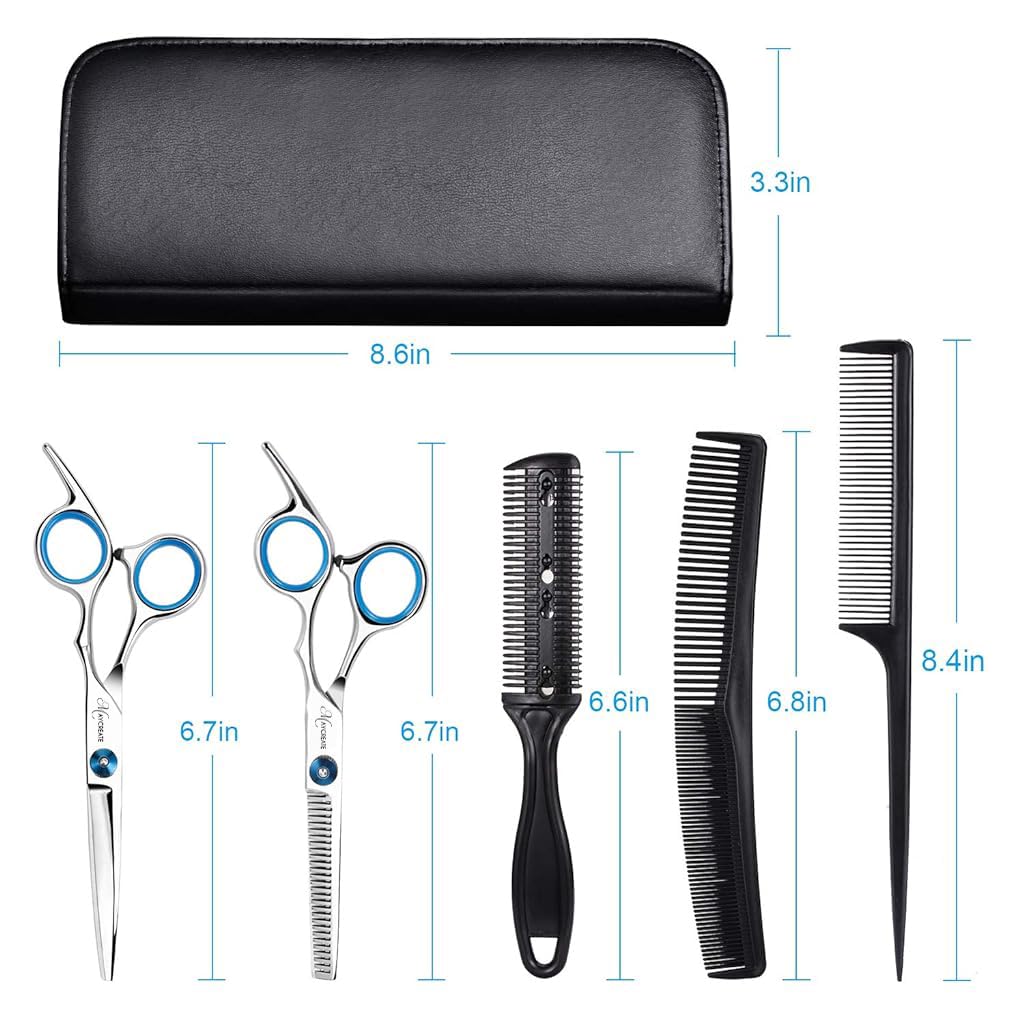 ELEPHANTBOAT® Professional Hair Cutting Barber Scissors Kit,6.7 Inch Hairdressing Scissors with 3 Combs,Haircut Cloak and Hair Clips Hairdresser for Men and Women 9 Pcs