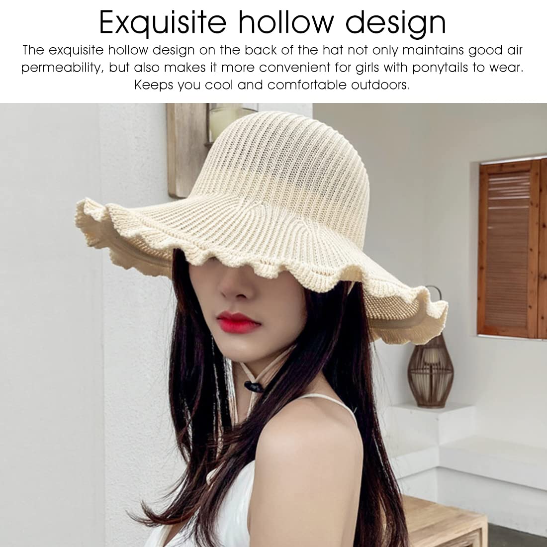 PALAY Women's Sun Hat for Travel and Beach with Wide Brim & Hollow Design in Beige | UV Protection Cotton Hat for Outdoor Activities