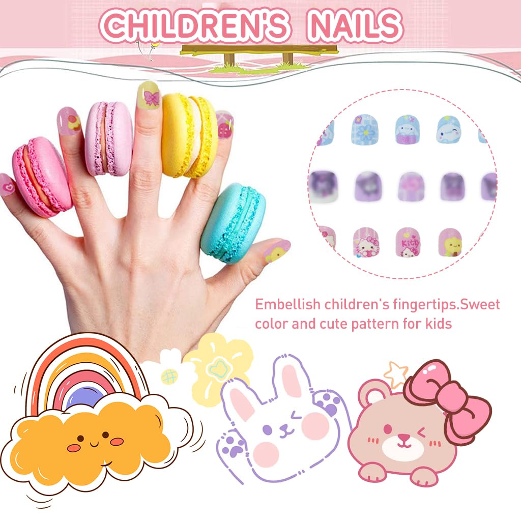 MAYCREATE Kids Press On Gel Nails 24pcs for Parties and DIY Fun with ABS Material | Cute Kitten Design Gift Set