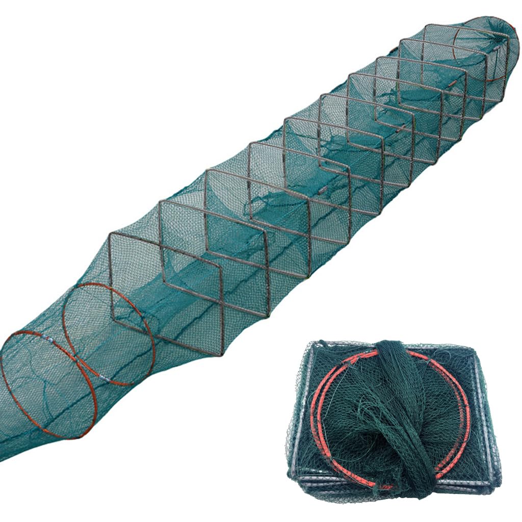 Proberos® 2.7m Foldable Fishing Net, Fish Net for Catching, Portable Trap for Shrimp Lobster Crayfish Crab Baits, Minnow Trap