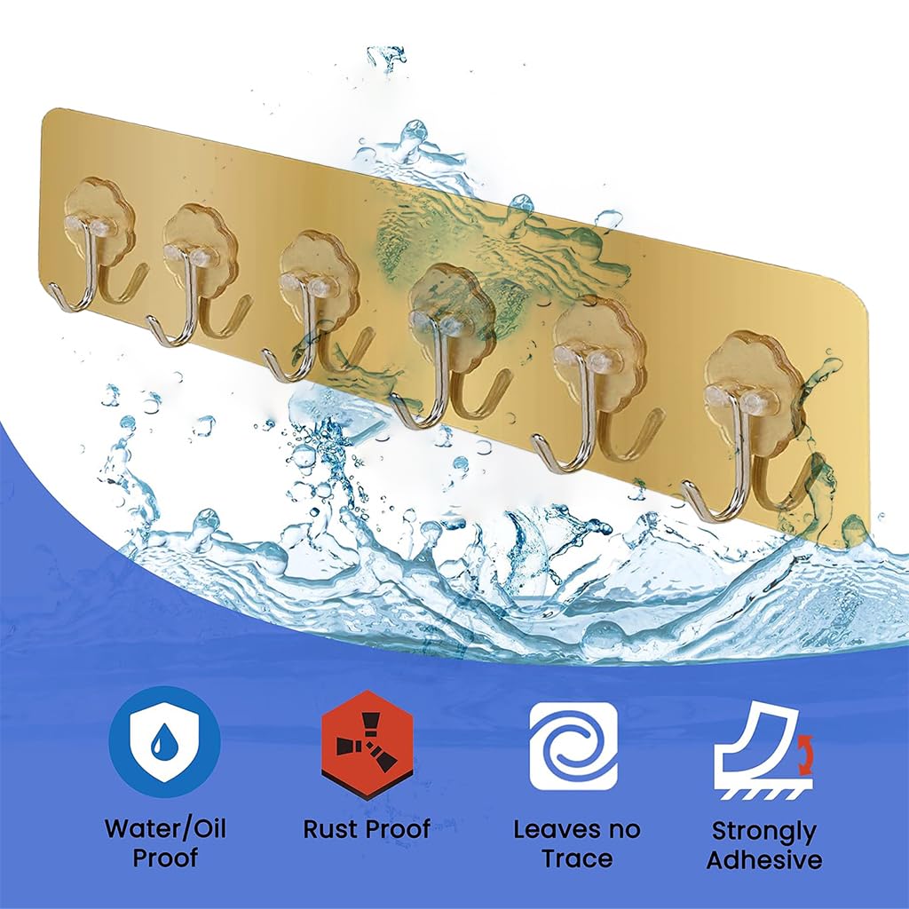 Zibuyu 6-in-1 Self-Adhesive Wall Hook Strip for Kitchen and Bathroom | No-Drill Organizer