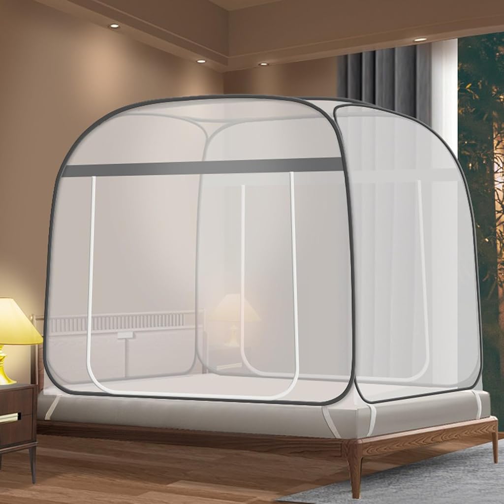 HASTHIP® Pop-up Mosquito Tent for Bed Fine Mesh, Fine Mesh Breathable Mosquito Net for Double Bed, Full-sized Bed 57 inches High, Duble Side Zip-up Mesh Door Design