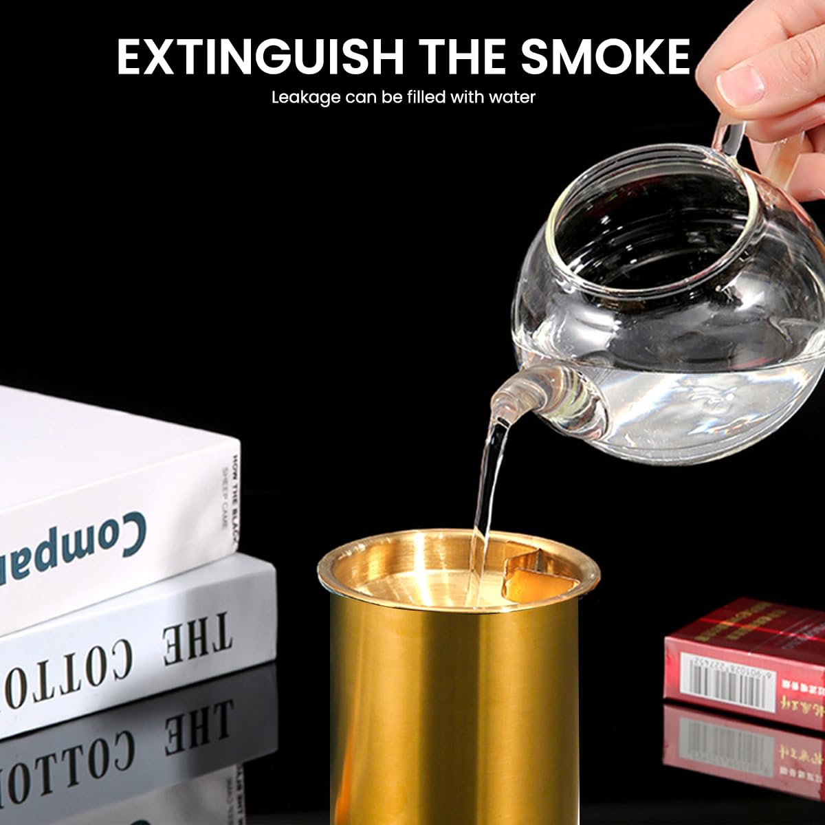 HASTHIP Car Ash Tray for Home Office and Car with Funnel Lid & Cigarette Holder | 3.9 in Golden Stainless Steel