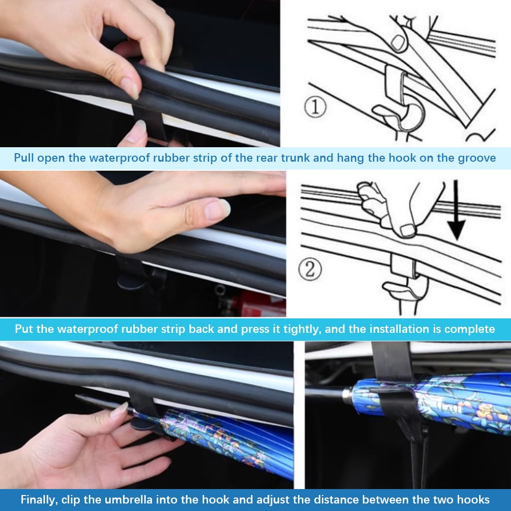 STHIRA Car Umbrella Holder for Trunk Organization with Dual Hook Design | 2Pcs Plastic Hangers