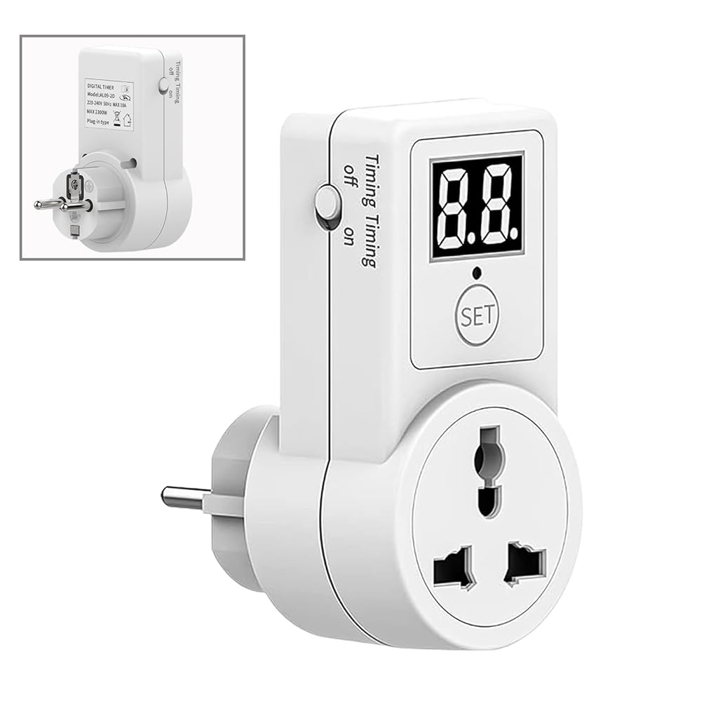 Serplex® Timer Socket Three Pin Plug Socket Timer Digital Timer Outlet Timer Plug for 2-prongs Power Outlet, Smart Socket with Auto Timer Programmable Digital Timer Switch with 3pin Plug Socket