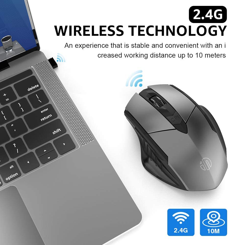 Verilux® Wireless Mouse Rechargeable, Ergonomic USB 2.4G Cordless Mice PC Laptop Computer Mouse with 6 Buttons, 1600DPI 3 Adjustment Levels for Windows Mac MacBook Linux