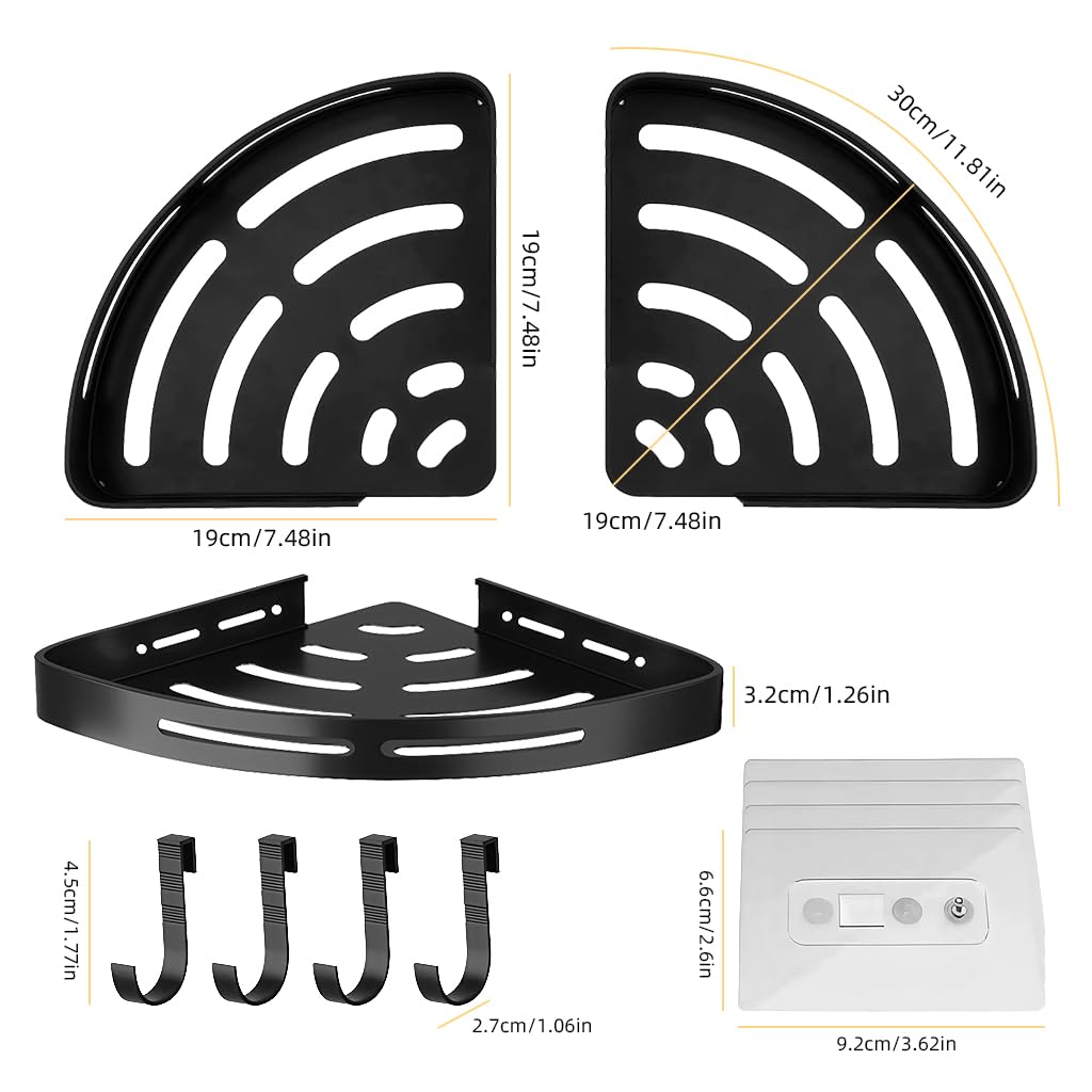 Zibuyu Bathroom Shelf for Wall with 20cm Dual Layer Design and Self Adhesive Screw Fix | Aluminum Alloy Corner Organizer