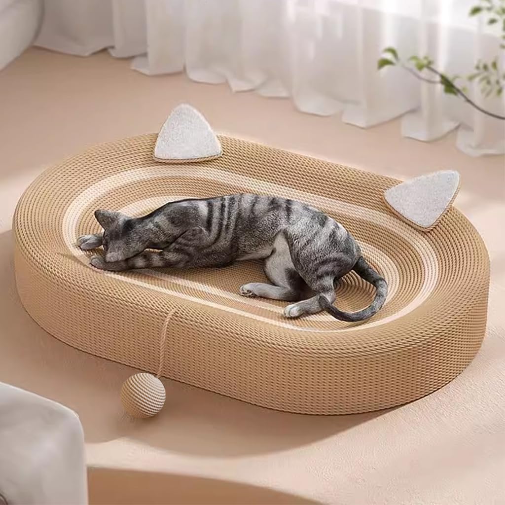 Qpets Cat Scratcher Bed for Sleeping and Play with Teaser Ball Toy 23.6 in Sisal Hemp | Cozy Rest Spot for Cats
