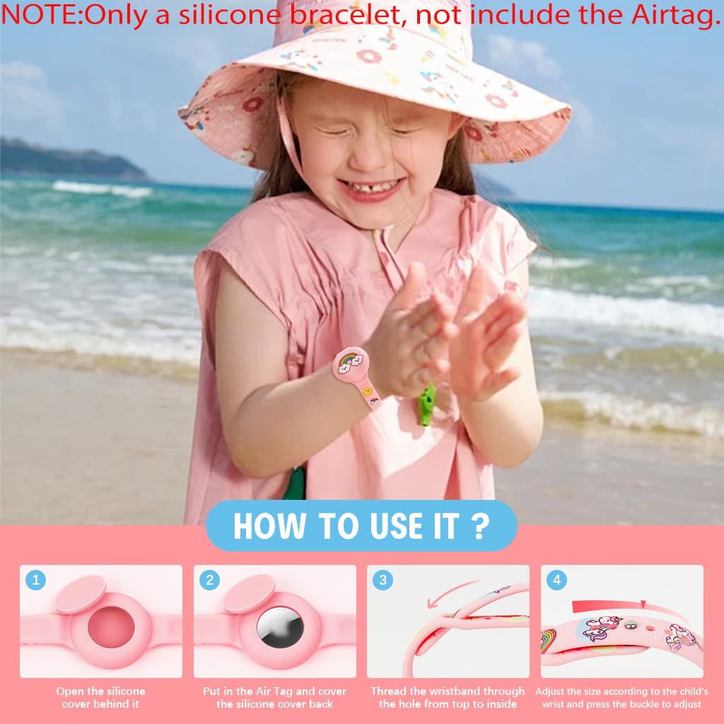 ZORBES Kids Bracelet for Anti Lost Protection featuring Secure Mount and 9 in Adjustable Silicone Band | Waterproof Cartoon Rainbow Design