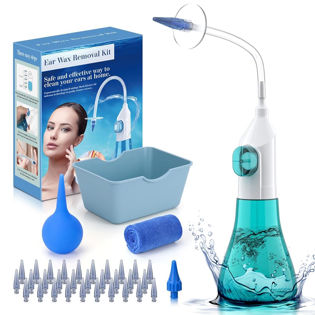 HANNEA Manual Ear Rinser Kit with 60PCS Single Hole Nozzles and Five Hole Tip for Adults and Kids | Gentle Ear Canal Cleaning