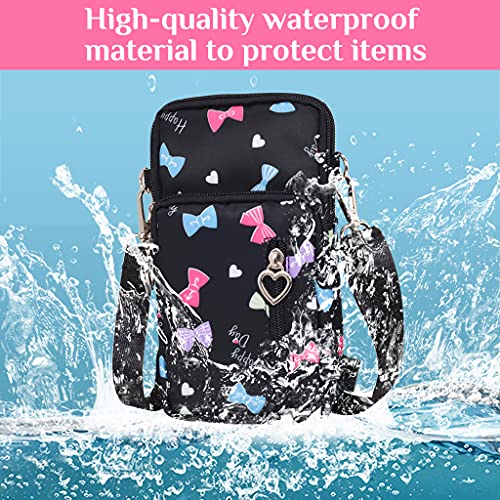 PALAY® Small Cross Body Bags Multifunctional 3 Layers with Bow Pattern Sling Bag for Women Girls Accommodate Phones Less Than 7.2 inches Cell Phone Purses Travel Sport Pouch Shoulder Bag