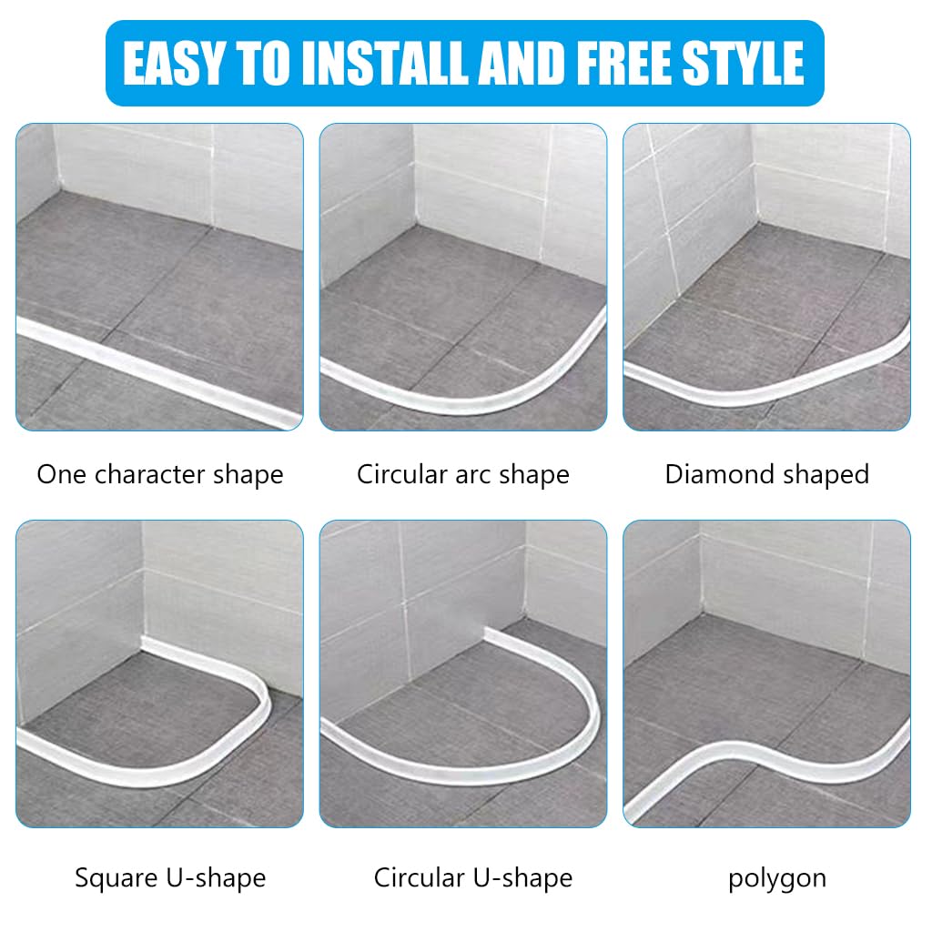 HASTHIP® 3.3ft Shower Threshold Water Dam Flexible Shower Water Guard Self Adhesive TPE Shower Water Dam Splash Guard for Kitchen Countertop Sink, Cooktop, Bathroom Tub, with 1Pc Waterproof Glue