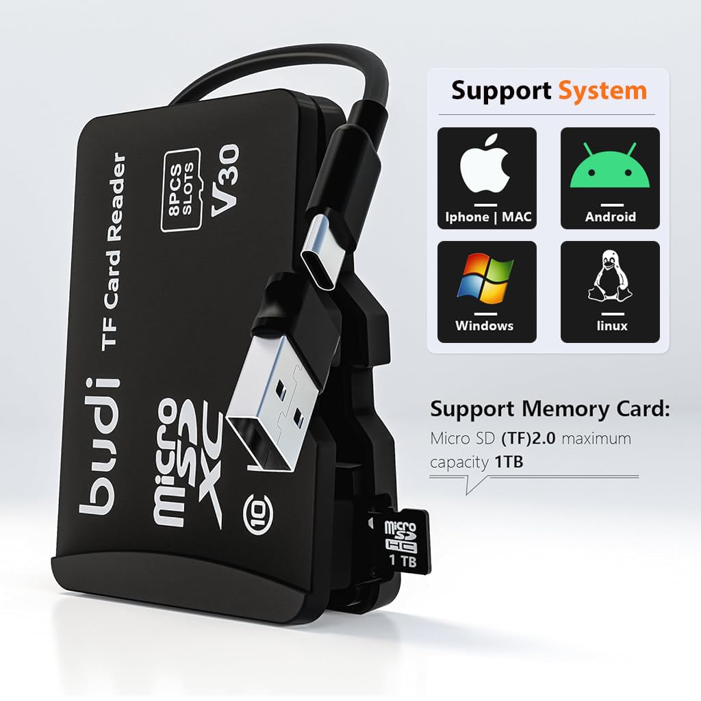 Verilux USB C Micro SD Memory Card Reader with 8 Slots and Flip Up Lid | Universal 3PCS Set