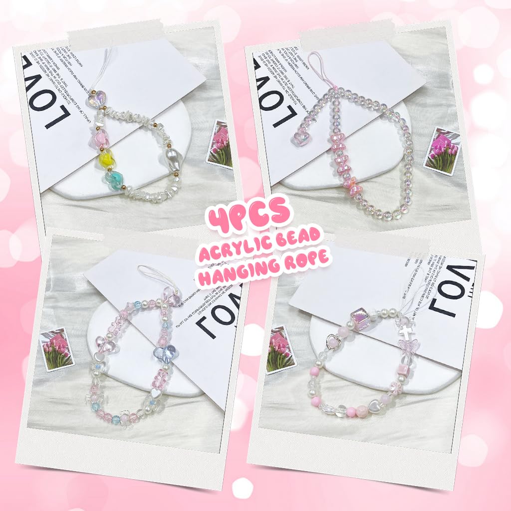 ZORBES Beaded Phone Lanyard for Girls and Women with Acrylic Butterfly and Heart Charms | 4Pcs Colorful Wrist Strap Accessory