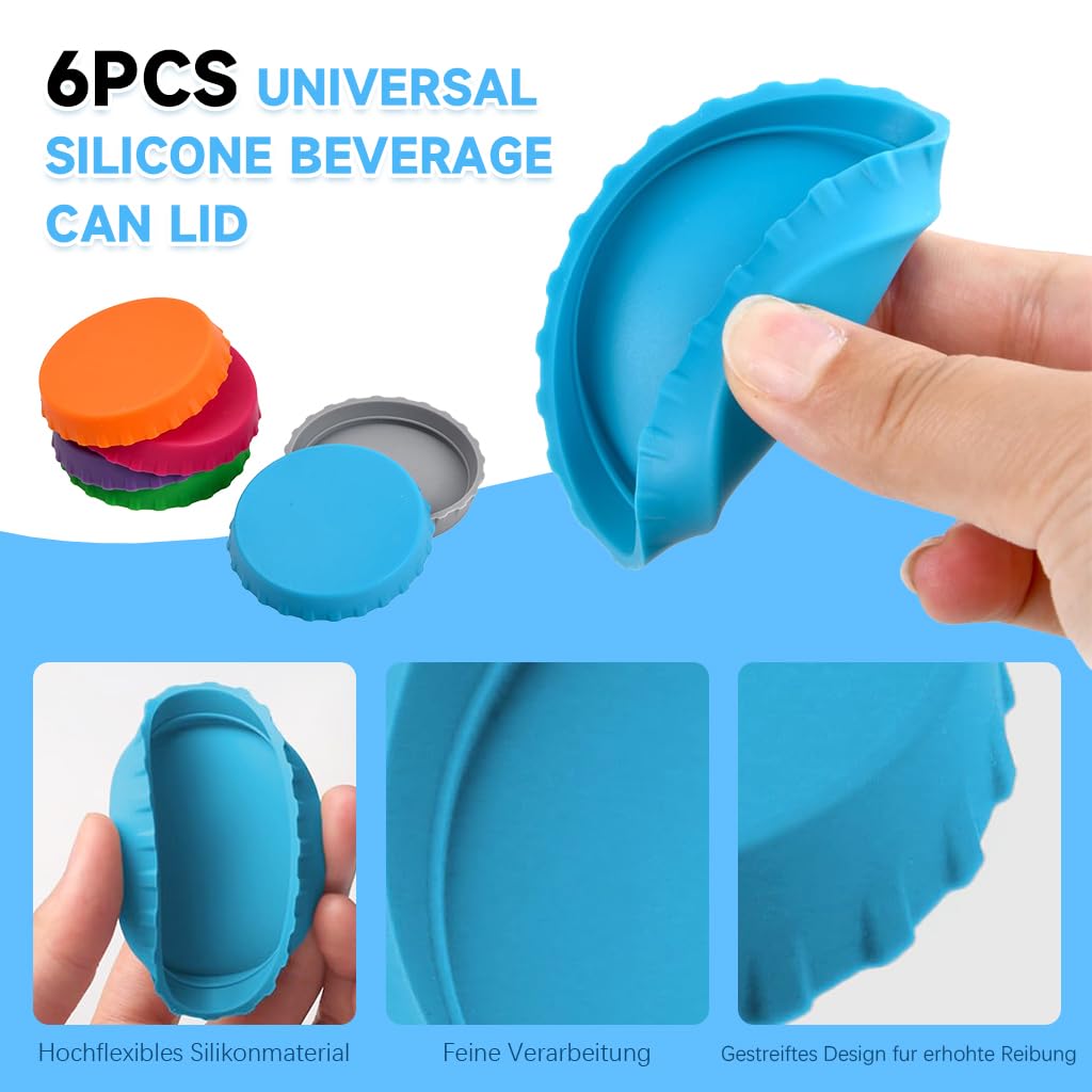 Supvox® 6Pcs Universal Silicone Soda/Beer Can Lids, Beverage Can Sealer Cap Silicone Soda Saver Can Lids Soda Drink Cover Tops Sealer Cap Spill Saver for Hot & Cold Drinks, 2.4 Inches Diameter