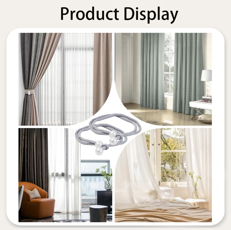 ZIBUYU Curtain Tie Backs for Home and Office featuring Adjustable Loop | 6pcs Gray