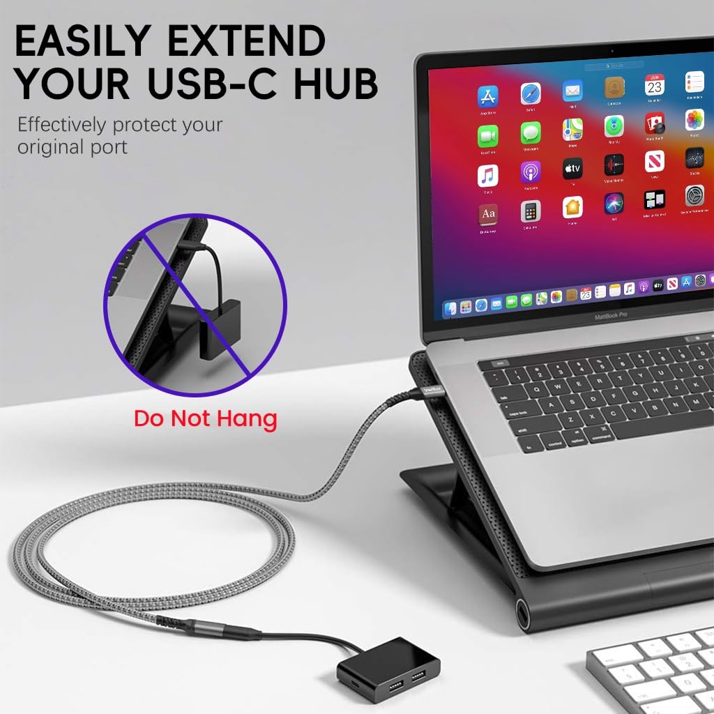 Verilux USB C Extension Cable for Fast Charging and 4K Video | 9.8 ft Nylon Braided Design