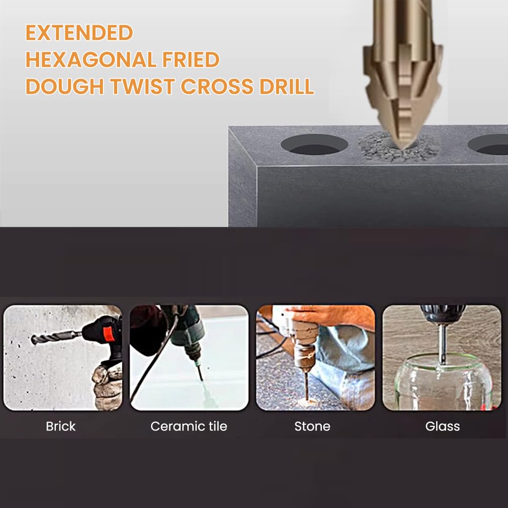 Serplex Carbide Drill Bits Set for Tile Glass and Concrete with 4‑Edge Sawtooth Design | 14PCS Alloy Steel Hex Shank