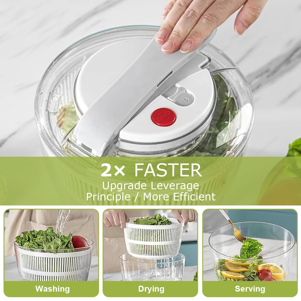 Supvox® Salad Spinner 3L Manual Salad Dryer with Bowl Effortless Press-Down Salad Spinner and Dryer with Strainer, Vegetable Dryer Spinner for Food Preparation, Salad Making, Pasta