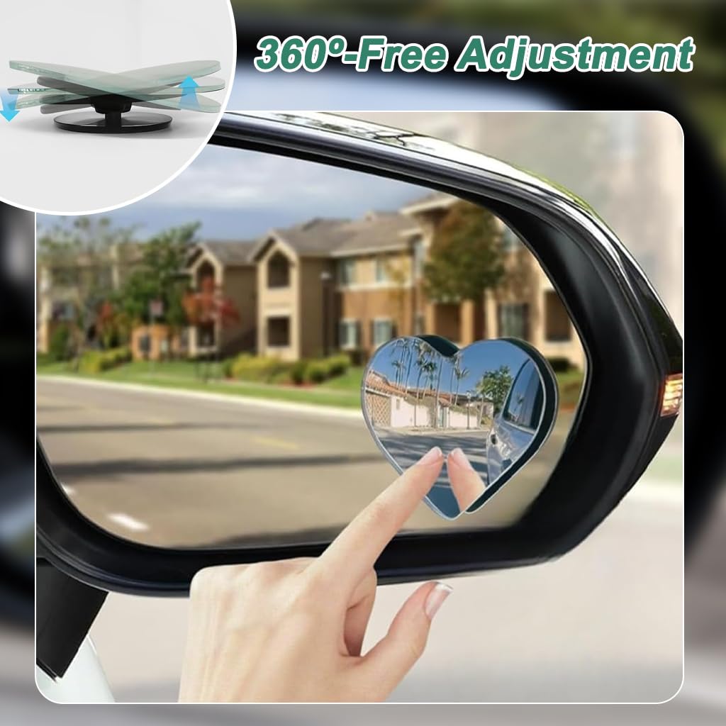 STHIRA Car Blind Spot Mirrors for Safety and Visibility 2.36x2 in Heart Design | 2Pcs Adjustable 360° HD Glass