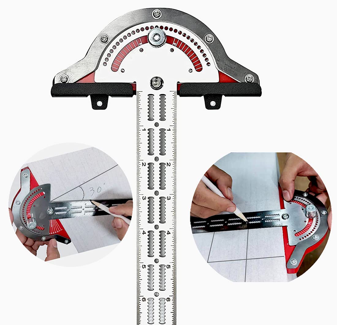 Serplex® Protractor Angle Finder, 10 Inch Woodworkers Edge Ruler, T Square, Straight Edge Multi-Function Angle Measure Tool Woodworking Metal Ruler Kit with Wall Hanging Storage Rack