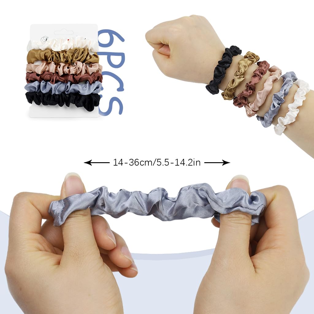 MAYCREATE Satin Hair Scrunchies for Women with Elastic Core and Soft Silk Fabric | 6 Pack