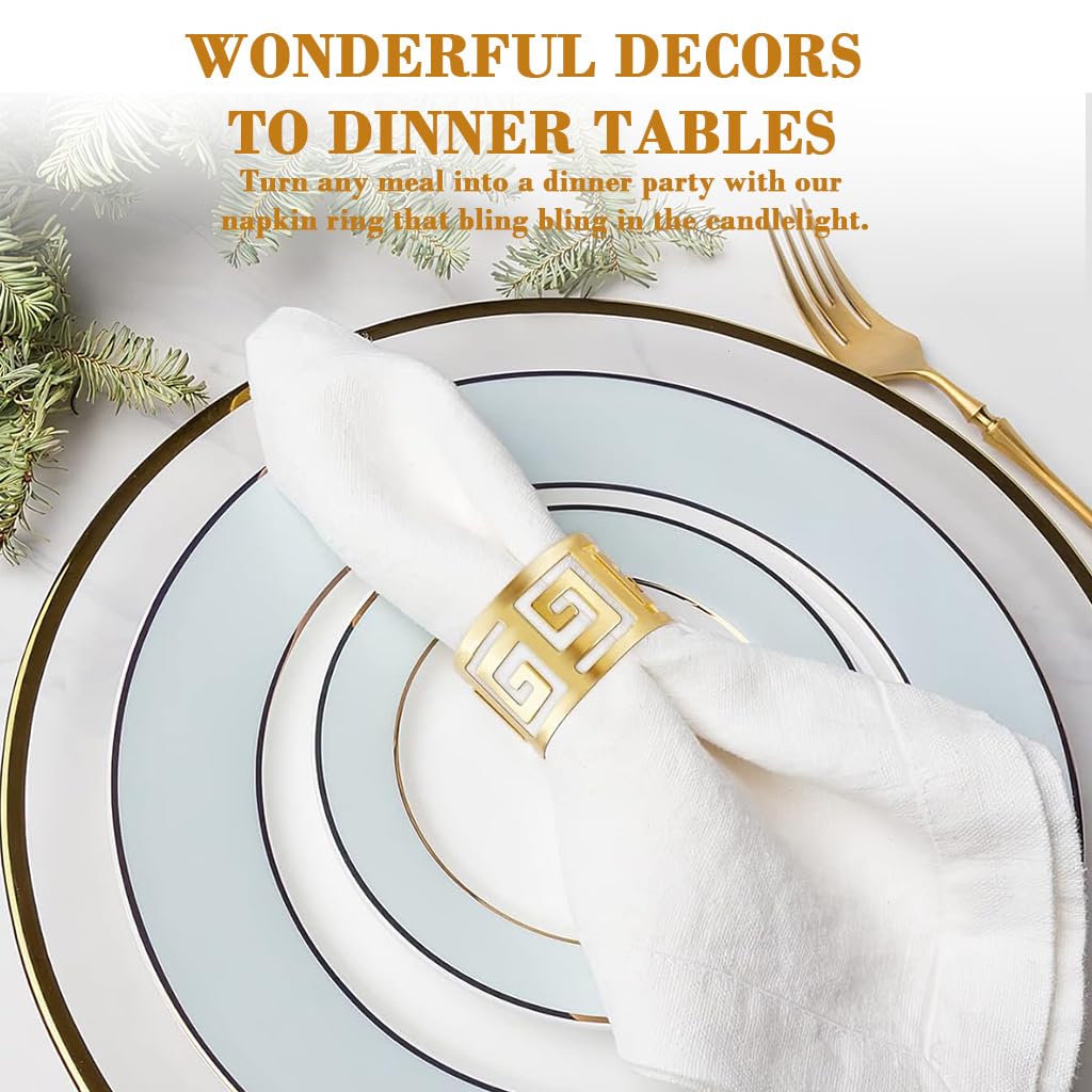 HASTHIP Napkin Ring Set for Wedding and Holiday Table Settings with Hollow Cut Design 12pcs 1.77x1.18in Gold