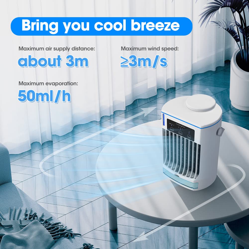 HASTHIP® Desk Air Cooler Humidifier Portable Air Cooler Fan with 3 Wind Speeds Air Cooler Mini Air Cooler Fan with 500ml Water Tank, Portable Air Cooler Fan for Home, Office, RV