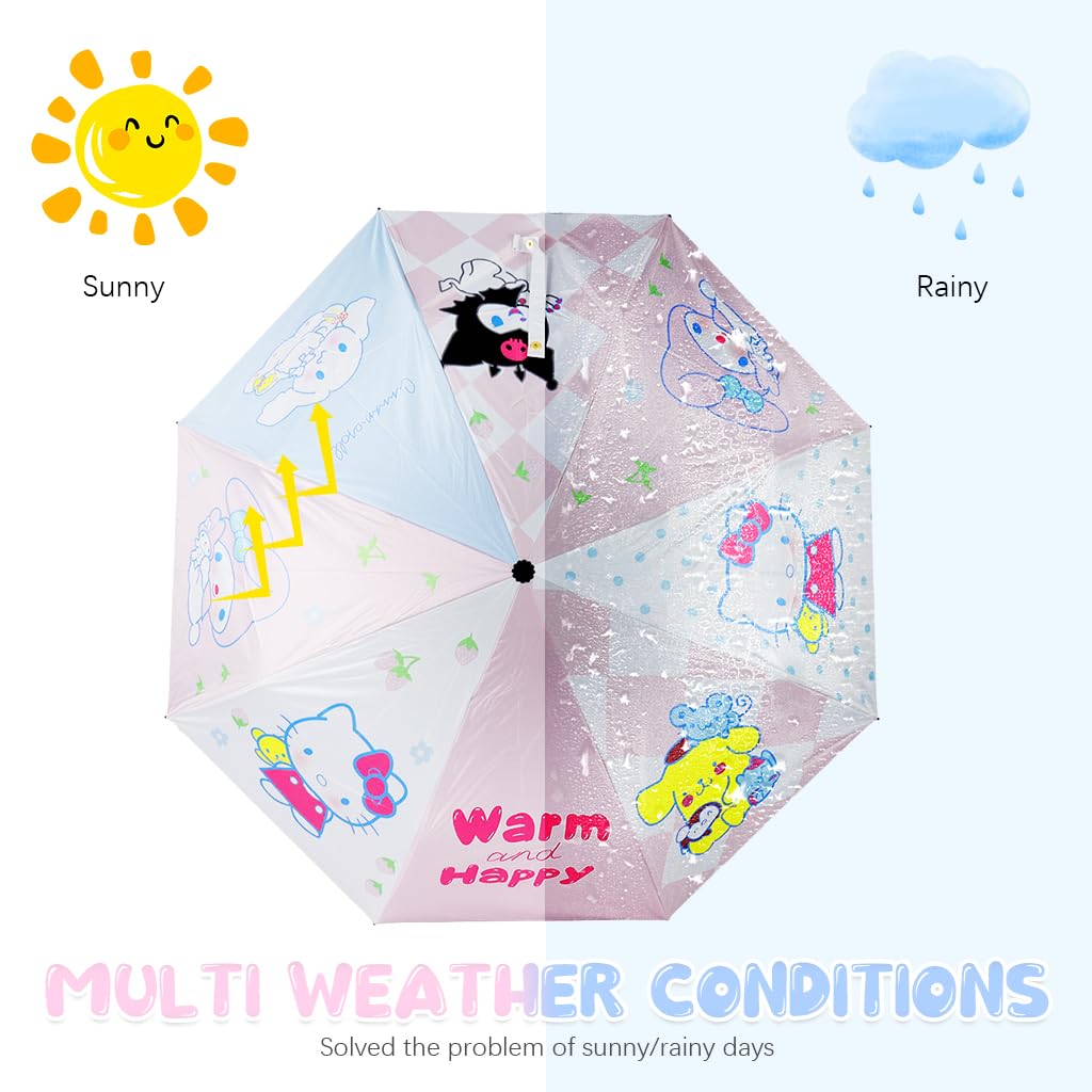 PATPAT Kawaii Umbrella for Girls with 8 Fiber Ribs featuring Sanrio Print | UV and Rain Protection
