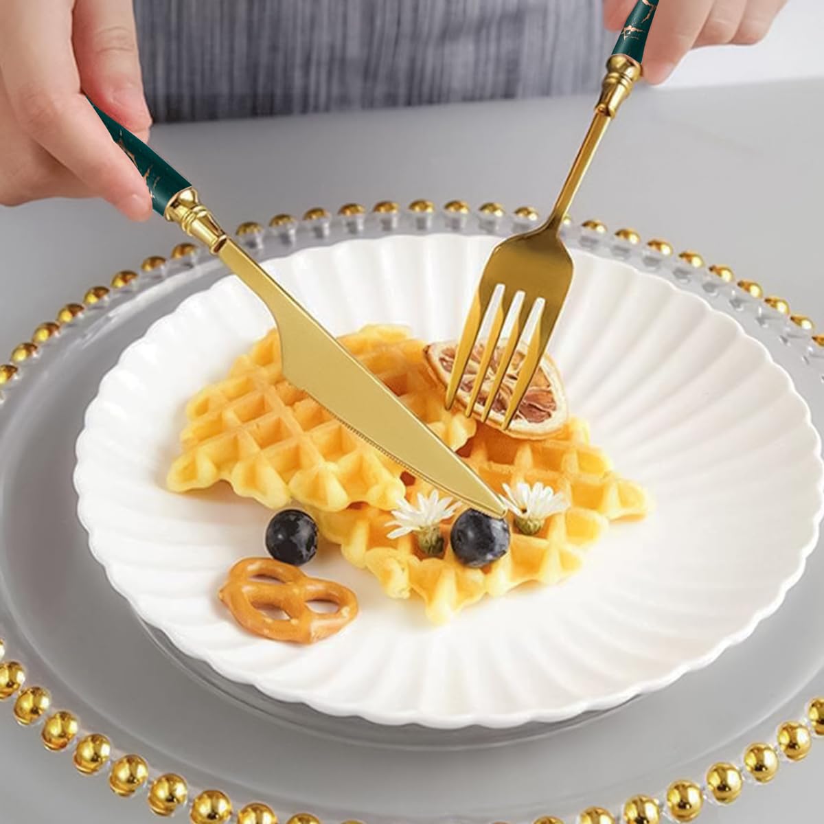 HASTHIP Cutlery Set for Dining and Gift Use featuring 5 Pieces with Green Ceramic Handles