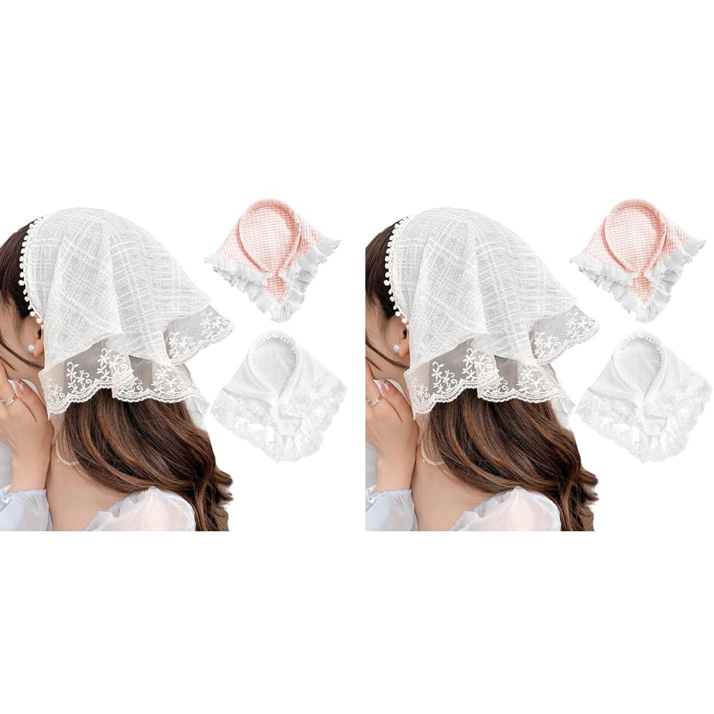 MAYCREATE Hair Band Set for Women with Lace and Plaid Styles | 4PCS Soft Boho Headwraps