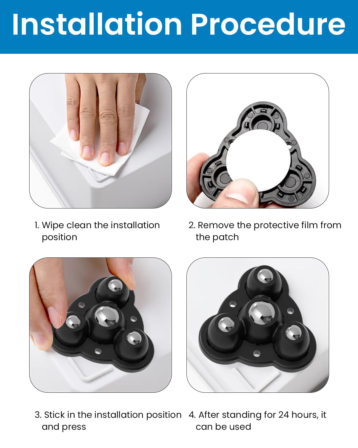 HASTHIP Self Adhesive 360° Swivel Caster Wheels for Furniture with 2.4 in Steel Ball | 8 Pcs 200 kg Load
