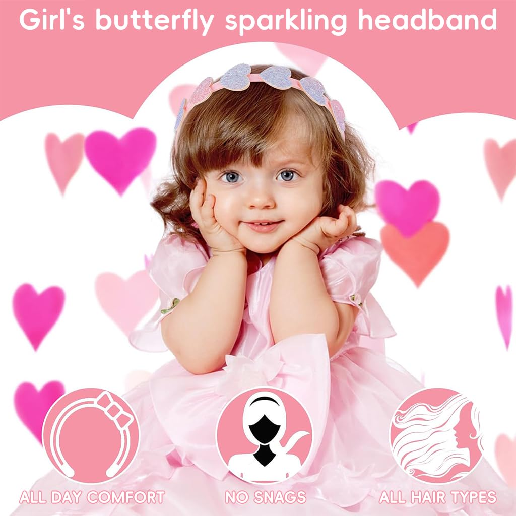 ZIBUYU Hair Band Set for Girls Kids featuring Heart Star Bow Charms | 6Pcs Rainbow Glitter Headbands 5.1in