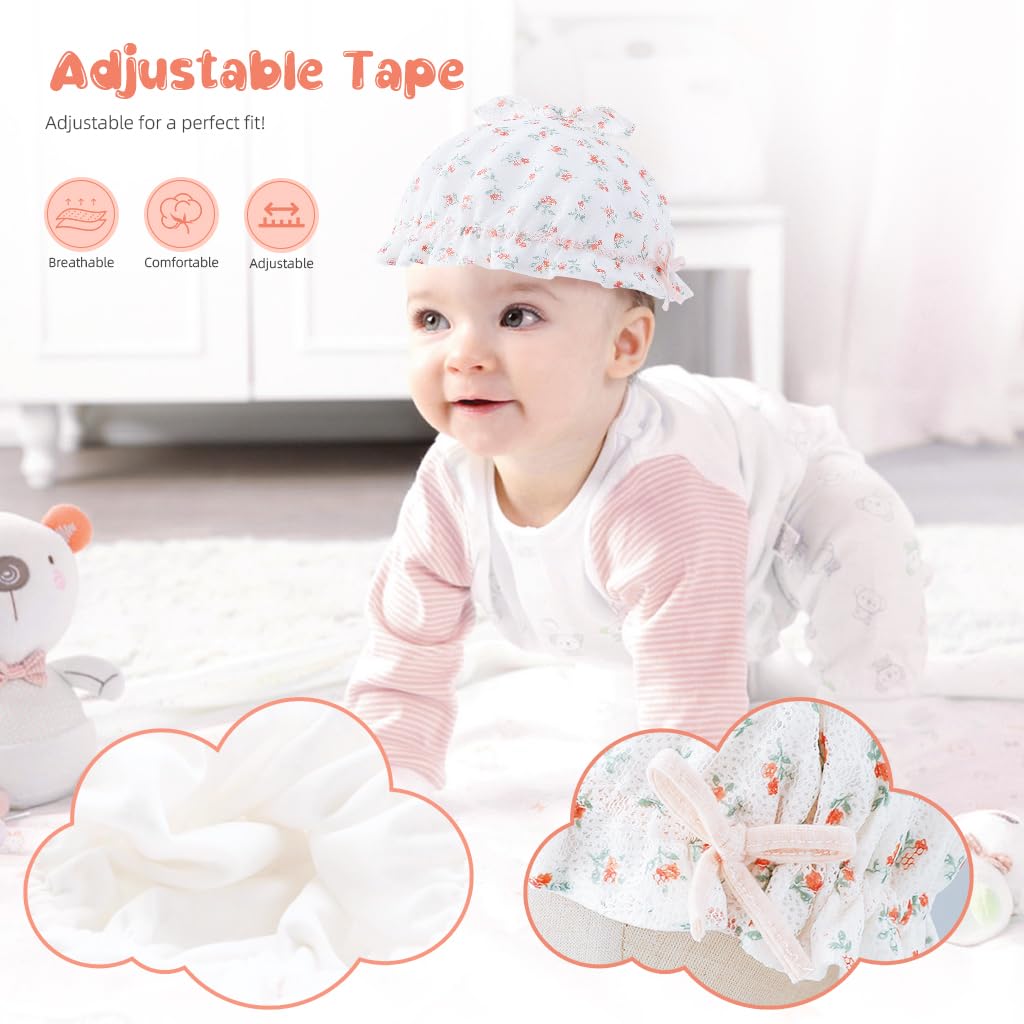 SNOWIE SOFT Baby Hat for Girls with Adjustable Drawstring and Lace Edge | Cotton UV Sun Cap 36–45cm