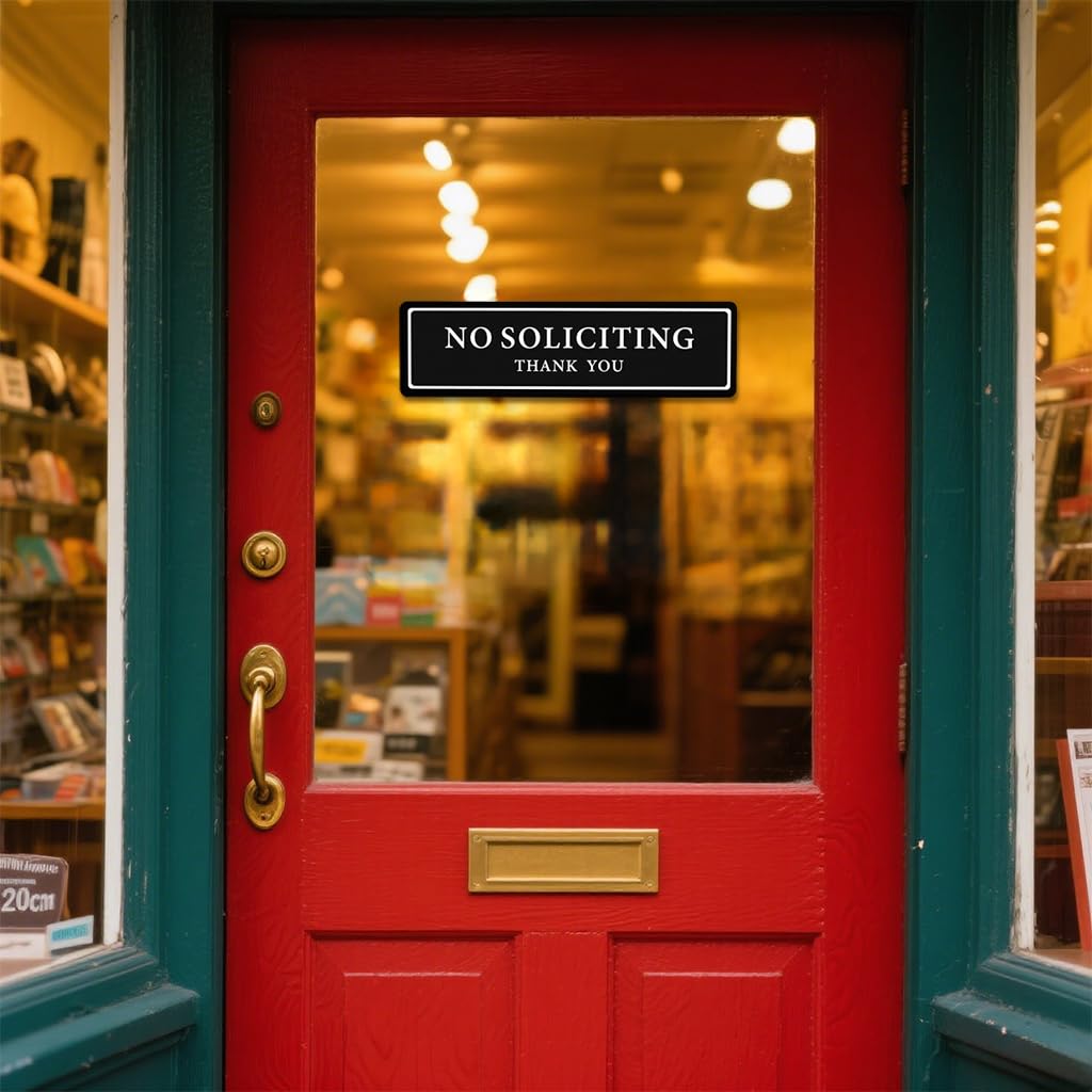 OFIFO No Soliciting Thank You Sign for Office with Self Adhesive Backing 20.5x6cm | Black Acrylic