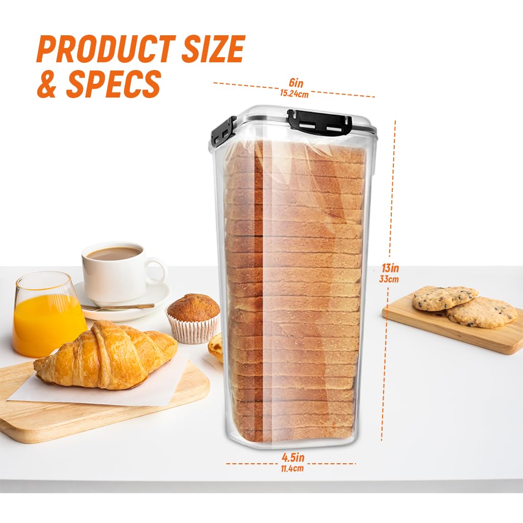 Supvox Sliced Toast Fresh Box with Pull Out Tray and Airtight Lid 34x14x14cm Clear PP | Versatile Kitchen Food Storage