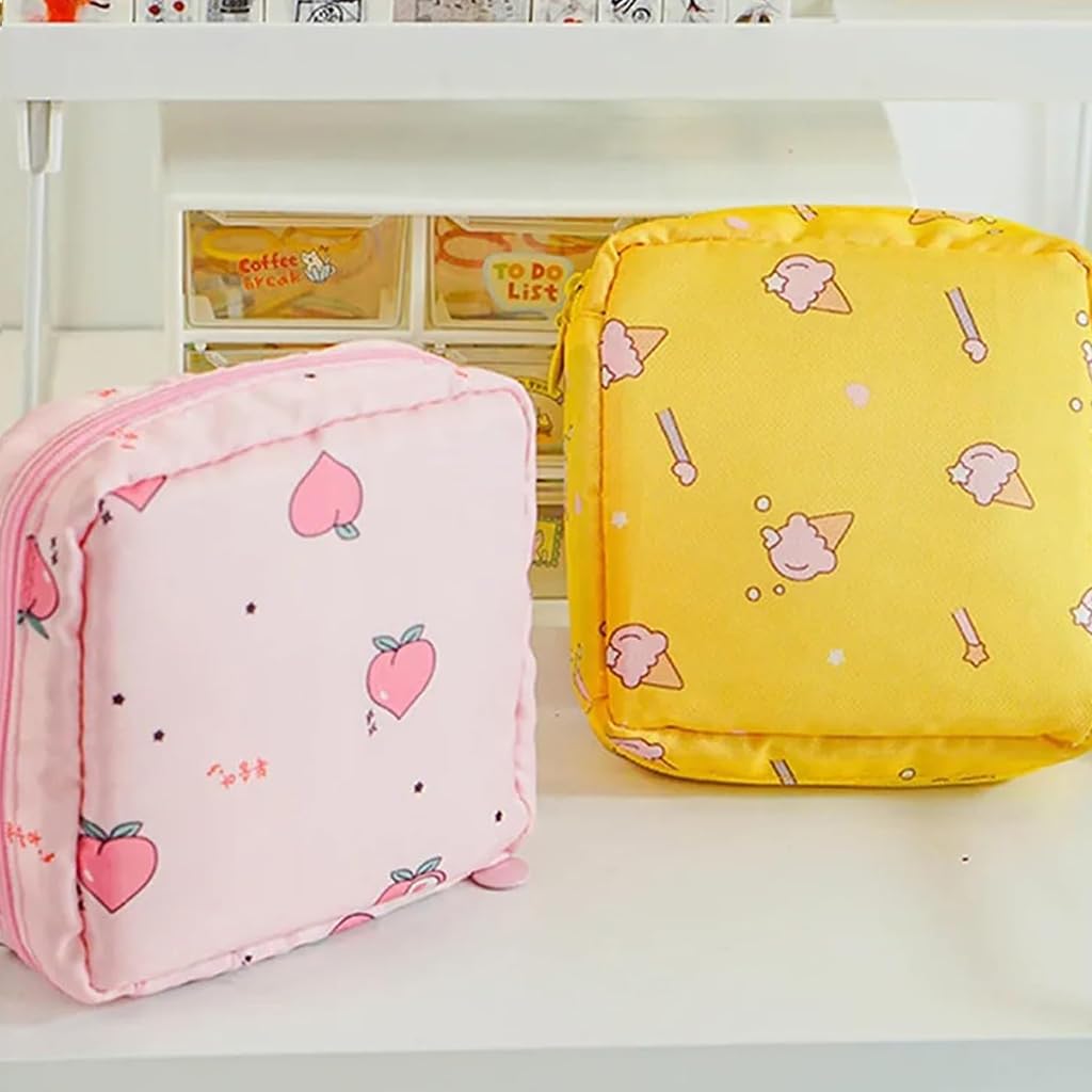 ZIBUYU Sanitary Pad Holder for Travel with Zipper Compartments and 13×13×4cm Pouches | Washable Nylon Set for Women and Teen Girls