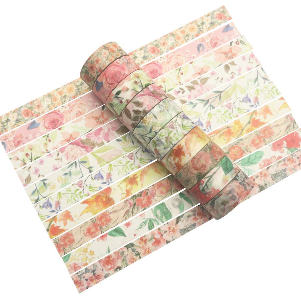 HASTHIP 10 Roll Spring Flower Washi Tape Set Masking Decoration Tape(Warm Color)