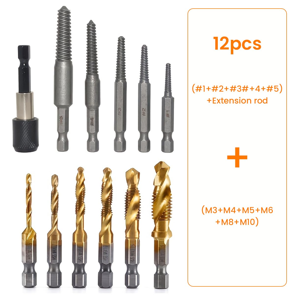 Serplex Drill Bit Set for Wood Metal and Plastic with 33 pcs M3–M10 Extractors | High Speed Steel 1/4 Inch Hex Shank