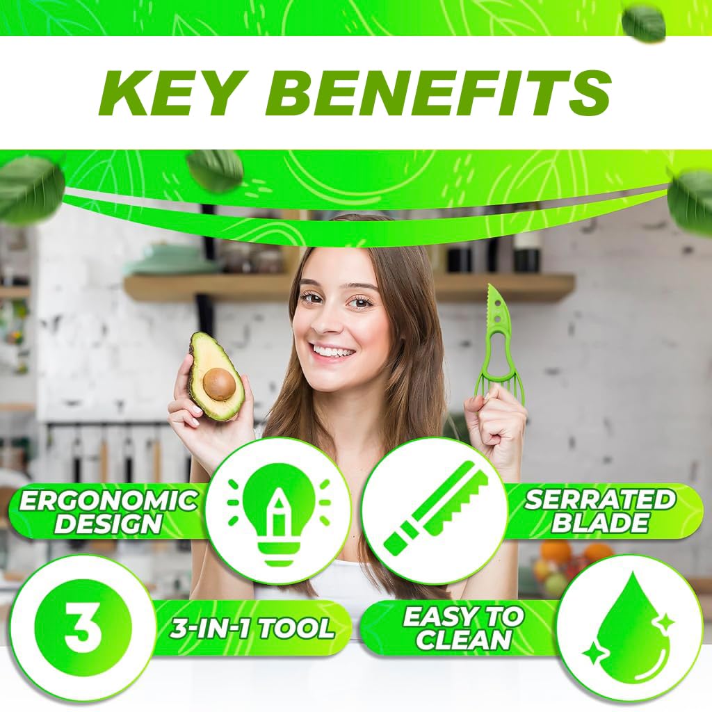 Supvox 3 in 1 Avocado Slicer Cutter Tool for Easy Fruit Prep with Ergonomic Pit Remover | Pack of 2